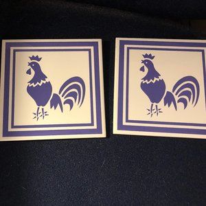 2 Rooster Chicken Poultry Barnyard Farm Ceramic Tiles 6" Square